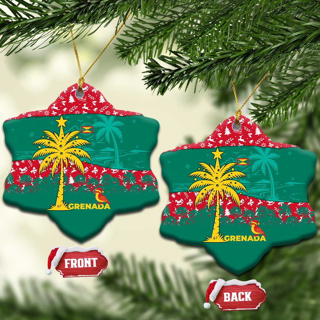 Grenada Christmas Ceramic Ornament with Palm Tree Bird and Tropical Holiday Pattern Design - Wonder Print Shop