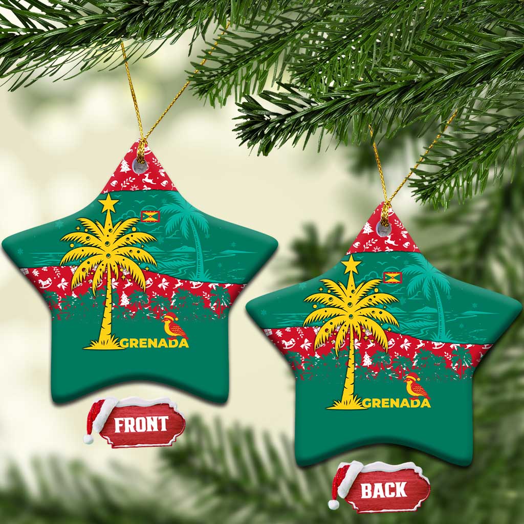 Grenada Christmas Ceramic Ornament with Palm Tree Bird and Tropical Holiday Pattern Design - Wonder Print Shop