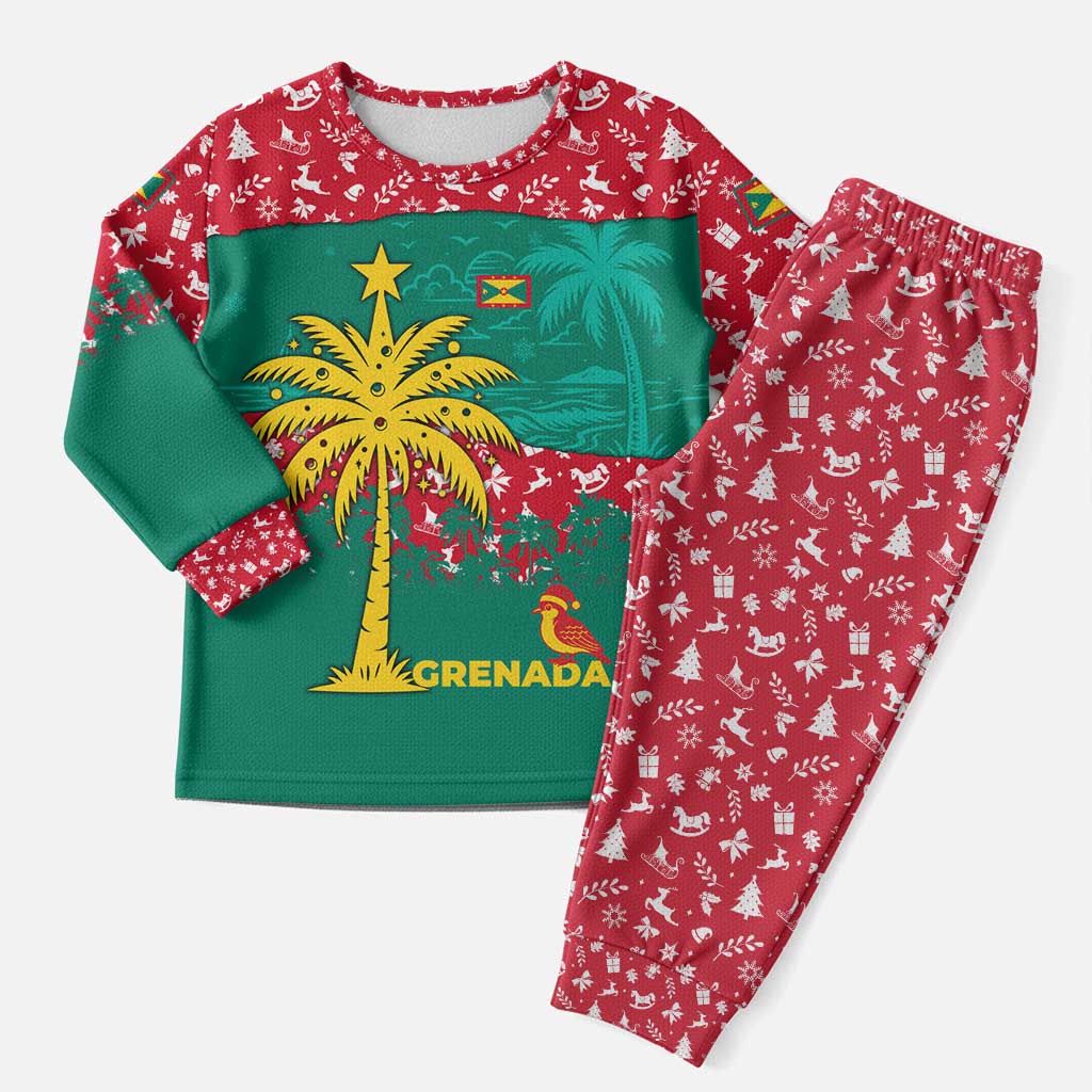 Grenada Christmas Pajama Set with Palm Tree Bird and Tropical Holiday Pattern Design - Wonder Print Shop