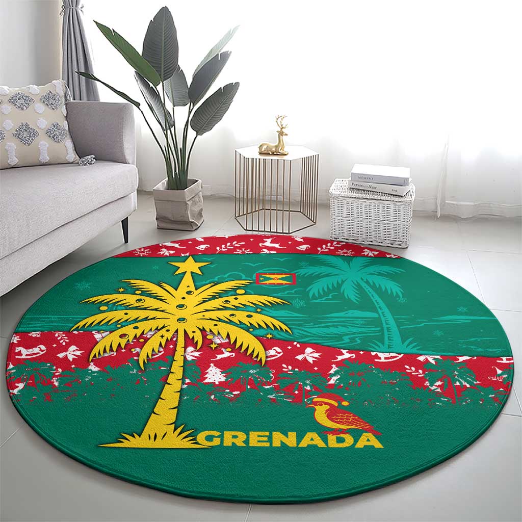 Grenada Christmas Round Carpet with Palm Tree Bird and Tropical Holiday Pattern Design - Wonder Print Shop