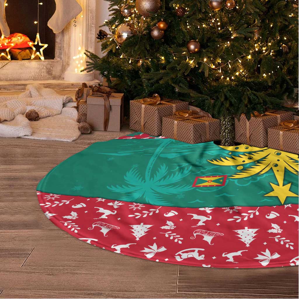 Grenada Christmas Tree Skirt with Palm Tree Bird and Tropical Holiday Pattern Design - Wonder Print Shop