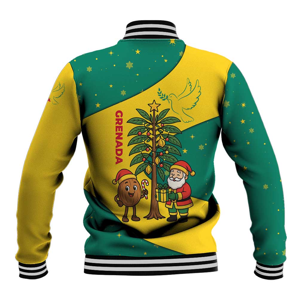 Grenada Christmas Baseball Jacket with Santa Nutmeg Tree Peace Dove and Festive Gift Design - Wonder Print Shop