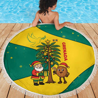 Grenada Christmas Beach Blanket with Santa Nutmeg Tree Peace Dove and Festive Gift Design - Wonder Print Shop