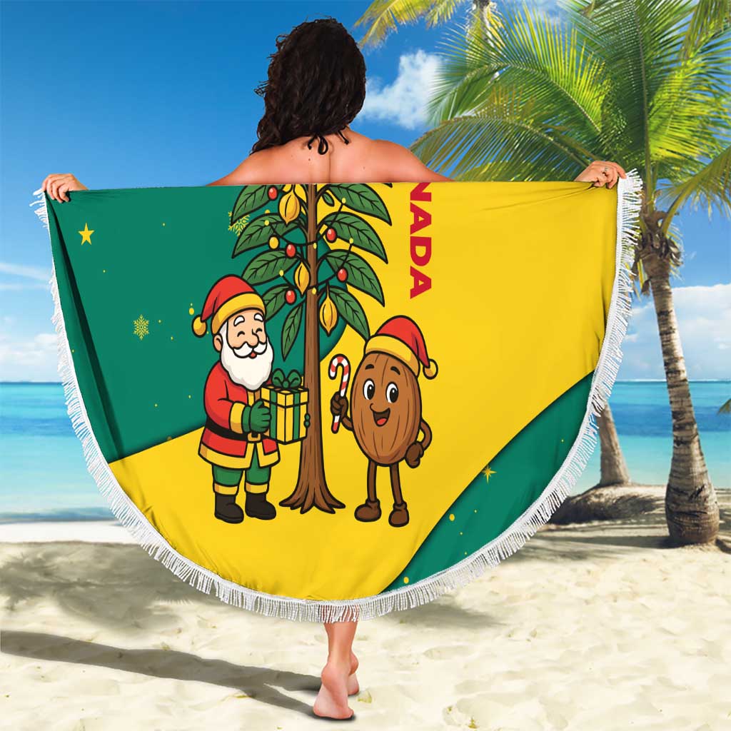 Grenada Christmas Beach Blanket with Santa Nutmeg Tree Peace Dove and Festive Gift Design - Wonder Print Shop