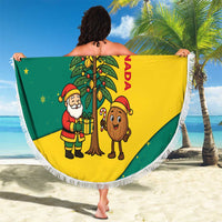 Grenada Christmas Beach Blanket with Santa Nutmeg Tree Peace Dove and Festive Gift Design - Wonder Print Shop