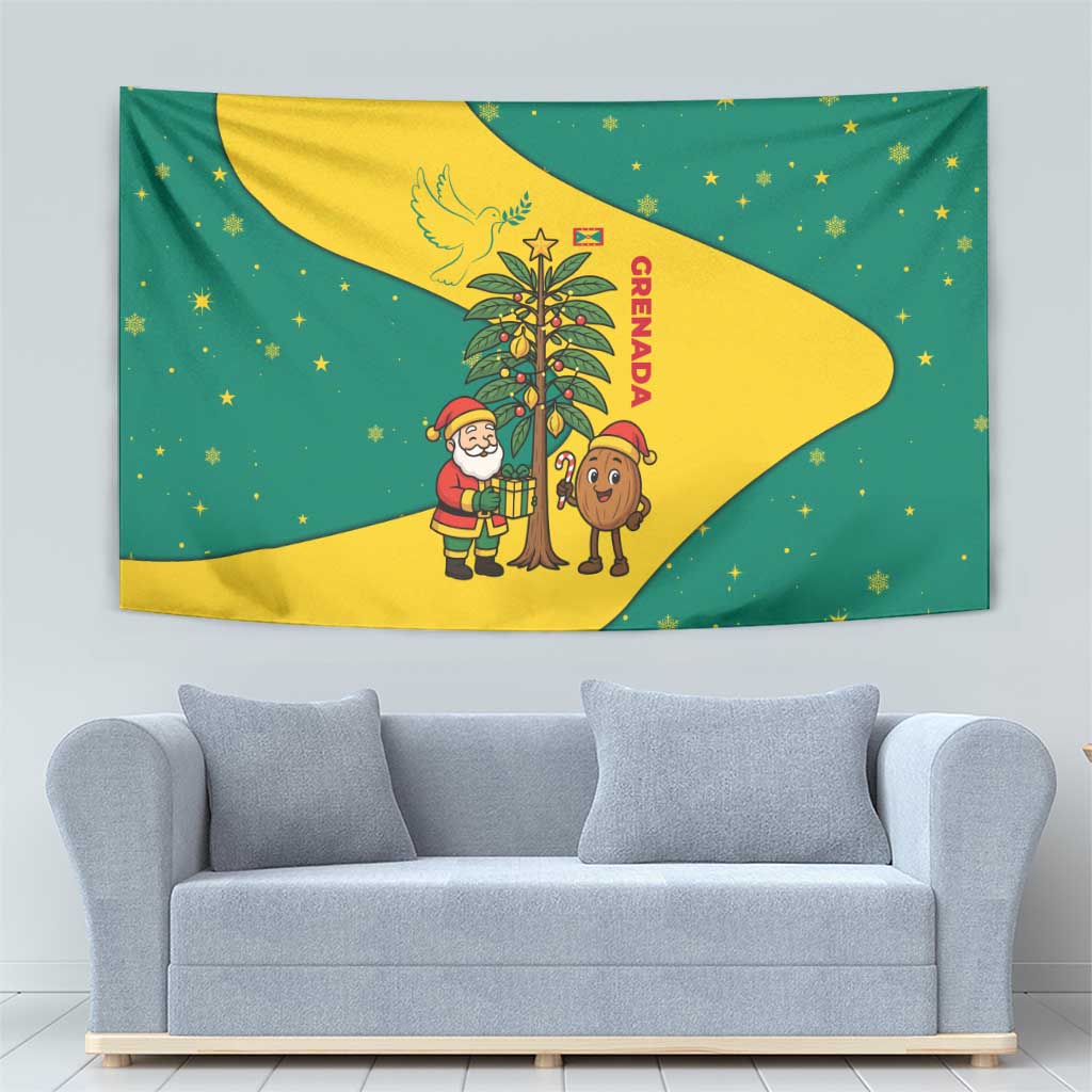 Grenada Christmas Tapestry with Santa Nutmeg Tree Peace Dove and Festive Gift Design - Wonder Print Shop