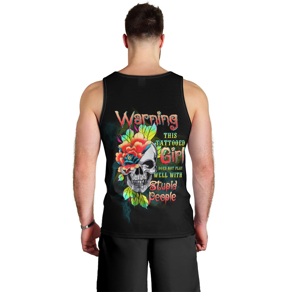 Warning This Tattooed Girl Flower Men Tank Top - Wonder Print Shop