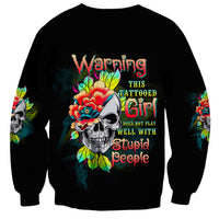 Black unisex sweatshirt with multicolor floral tattoo girl skull graphic