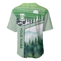Custom Disc Golf Baseball Jersey with Forest Landscape Basket Silhouette - Wonder Print Shop
