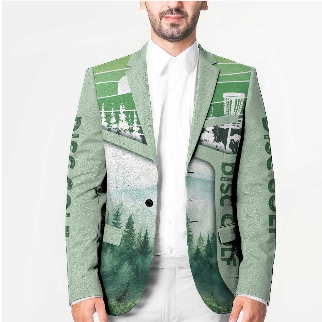Custom Disc Golf Blazer with Forest Landscape Basket Silhouette - Wonder Print Shop