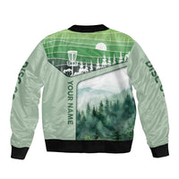 Custom Disc Golf Bomber Jacket with Forest Landscape Basket Silhouette - Wonder Print Shop