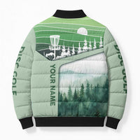 Custom Disc Golf Bomber Puffer Jacket with Forest Landscape Basket Silhouette - Wonder Print Shop