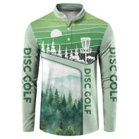 Custom Disc Golf Button Sweatshirt with Forest Landscape Basket Silhouette - Wonder Print Shop