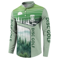 Custom Disc Golf Button Sweatshirt with Forest Landscape Basket Silhouette - Wonder Print Shop