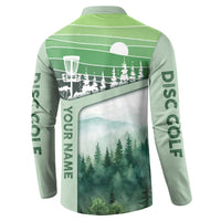 Custom Disc Golf Button Sweatshirt with Forest Landscape Basket Silhouette - Wonder Print Shop