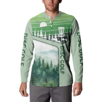 Custom Disc Golf Button Sweatshirt with Forest Landscape Basket Silhouette - Wonder Print Shop