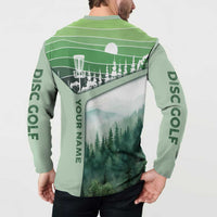 Custom Disc Golf Button Sweatshirt with Forest Landscape Basket Silhouette - Wonder Print Shop