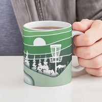 Custom Disc Golf Ceramic Mug with Forest Landscape Basket Silhouette - Wonder Print Shop