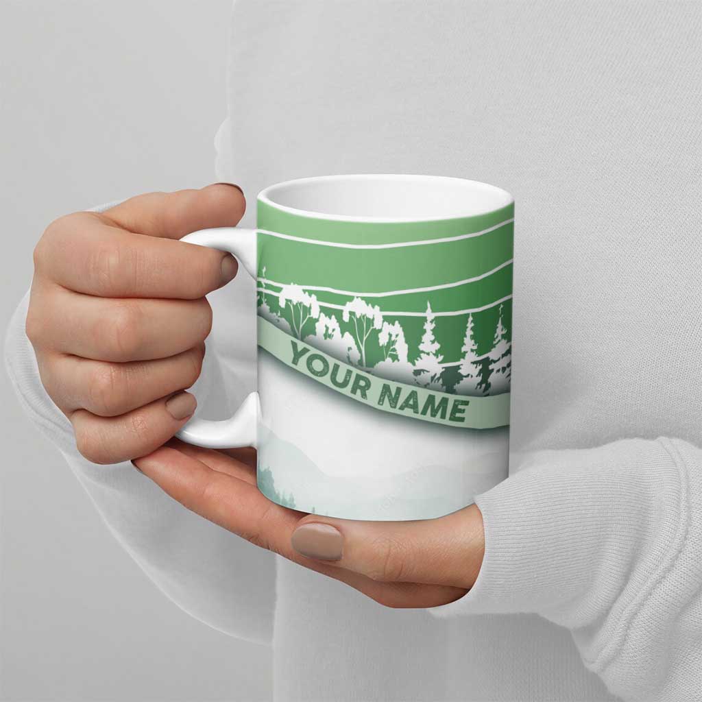 Custom Disc Golf Ceramic Mug with Forest Landscape Basket Silhouette - Wonder Print Shop