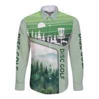 Custom Disc Golf Long Sleeve Button Shirt with Forest Landscape Basket Silhouette - Wonder Print Shop