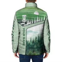 Custom Disc Golf Padded Jacket with Forest Landscape Basket Silhouette - Wonder Print Shop
