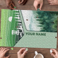 Custom Disc Golf Puzzle with Forest Landscape Basket Silhouette - Wonder Print Shop