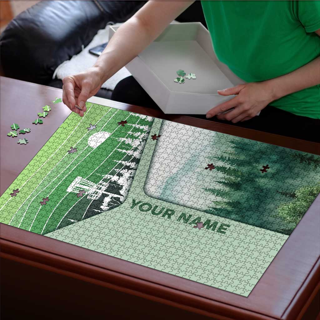Custom Disc Golf Puzzle with Forest Landscape Basket Silhouette - Wonder Print Shop