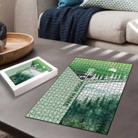 Custom Disc Golf Puzzle with Forest Landscape Basket Silhouette - Wonder Print Shop