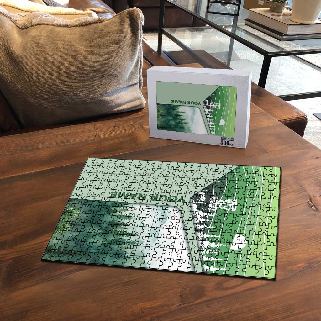 Custom Disc Golf Puzzle with Forest Landscape Basket Silhouette - Wonder Print Shop