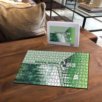 Custom Disc Golf Puzzle with Forest Landscape Basket Silhouette - Wonder Print Shop