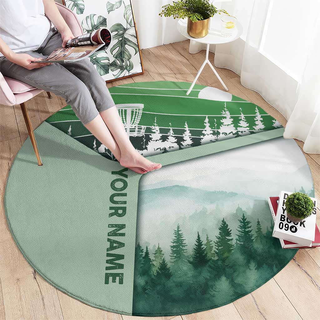 Custom Disc Golf Round Carpet with Forest Landscape Basket Silhouette - Wonder Print Shop