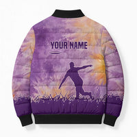 Custom Disc Golf Bomber Puffer Jacket with Purple Sunset Tie Dye Basket and Player Silhouette - Wonder Print Shop