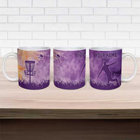 Custom Disc Golf Ceramic Mug with Purple Sunset Tie Dye Basket and Player Silhouette - Wonder Print Shop