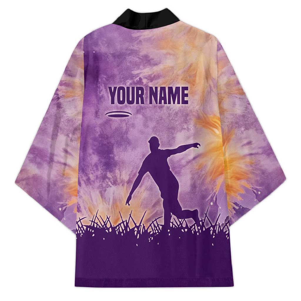 Custom Disc Golf Kimono with Purple Sunset Tie Dye Basket and Player Silhouette - Wonder Print Shop