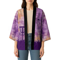 Custom Disc Golf Kimono with Purple Sunset Tie Dye Basket and Player Silhouette - Wonder Print Shop