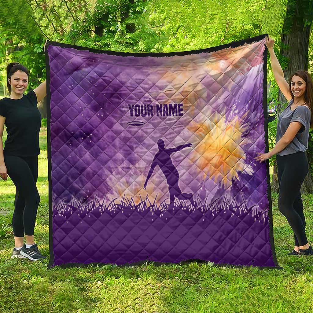 Custom Disc Golf Quilt with Purple Sunset Tie Dye Basket and Player Silhouette - Wonder Print Shop