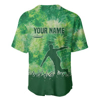 Custom Disc Golf Baseball Jersey with Green Tie Dye Basket and Player Silhouette - Wonder Print Shop