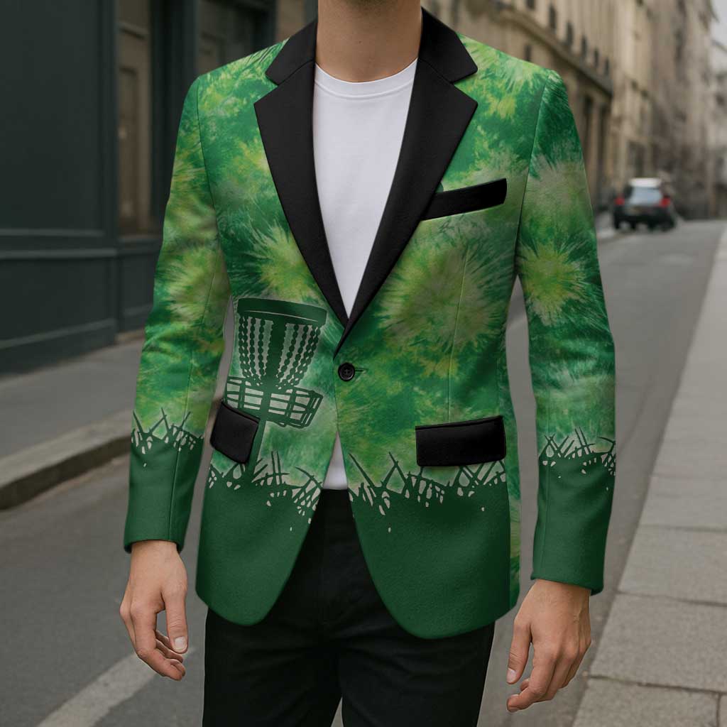 Custom Disc Golf Blazer with Green Tie Dye Basket and Player Silhouette - Wonder Print Shop