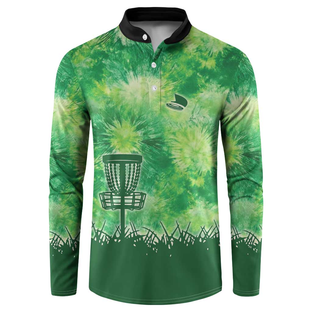 Custom Disc Golf Button Sweatshirt with Green Tie Dye Basket and Player Silhouette - Wonder Print Shop