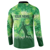 Custom Disc Golf Button Sweatshirt with Green Tie Dye Basket and Player Silhouette - Wonder Print Shop