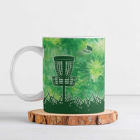 Custom Disc Golf Ceramic Mug with Green Tie Dye Basket and Player Silhouette - Wonder Print Shop