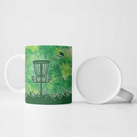 Custom Disc Golf Ceramic Mug with Green Tie Dye Basket and Player Silhouette - Wonder Print Shop