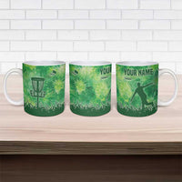 Custom Disc Golf Ceramic Mug with Green Tie Dye Basket and Player Silhouette - Wonder Print Shop