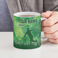 Custom Disc Golf Ceramic Mug with Green Tie Dye Basket and Player Silhouette - Wonder Print Shop