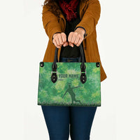 Custom Disc Golf Leather Bag with Green Tie Dye Basket and Player Silhouette - Wonder Print Shop