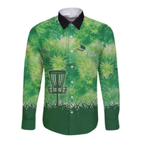 Custom Disc Golf Long Sleeve Button Shirt with Green Tie Dye Basket and Player Silhouette - Wonder Print Shop