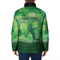 Custom Disc Golf Padded Jacket with Green Tie Dye Basket and Player Silhouette - Wonder Print Shop