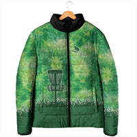 Custom Disc Golf Padded Jacket with Green Tie Dye Basket and Player Silhouette - Wonder Print Shop