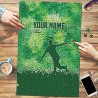 Custom Disc Golf Puzzle with Green Tie Dye Basket and Player Silhouette - Wonder Print Shop