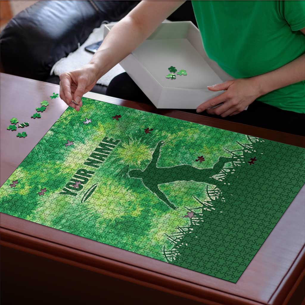 Custom Disc Golf Puzzle with Green Tie Dye Basket and Player Silhouette - Wonder Print Shop